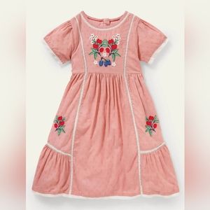 Mini Boden Embroidered Nostalgic Dress NWT Almond Pink Size 5-6Y